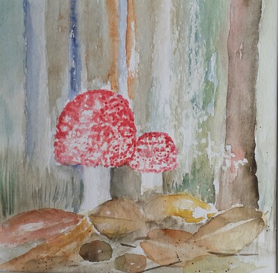 MB Aquarell auf Papier 25x25 Waldherbst €125,-